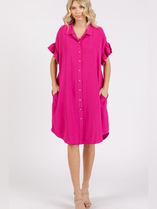 mittoshop Dresses & Skirts - Mittoshop Button Down Flounce Sleeve Dress with Pockets